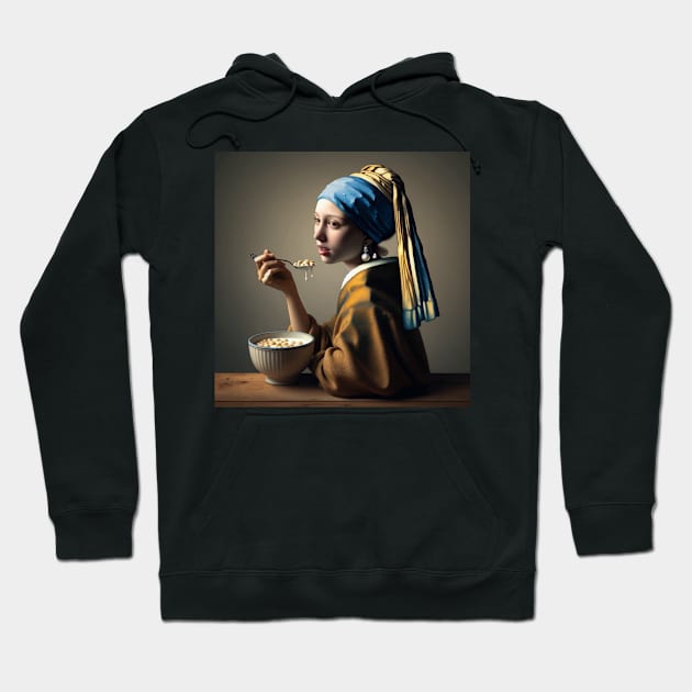 Pearl Earring's Cereal Moment: National Cereal Day Celebration Hoodie by Edd Paint Something